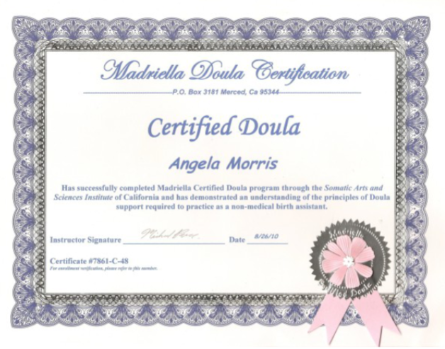Doula Certificate issued 8/26/2010 #7861-C-48