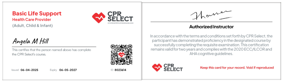 CPR Credentials Issued 6/4/2025, expires 6/5/2027